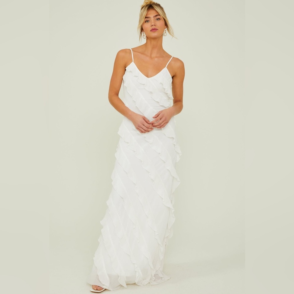 Altard State Clover Ruffle maxi dress in white size small
